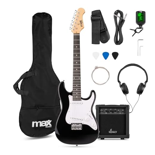 MAX GigKit Junior 3/4 – Guitarra eléctrica infantil con amplificador, funda, afinador, púas y accesorios – kit guitarra y amplificador ideal para niños y niñas de 8 a 12 años – color negro