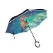 Zodiac Digital Cerf Star Party Parapluie Inversé Anti-UV Double Couche Coupe-Vent Inversée Parapluie Poignée en Forme C de Voiture pour Femme Homme
