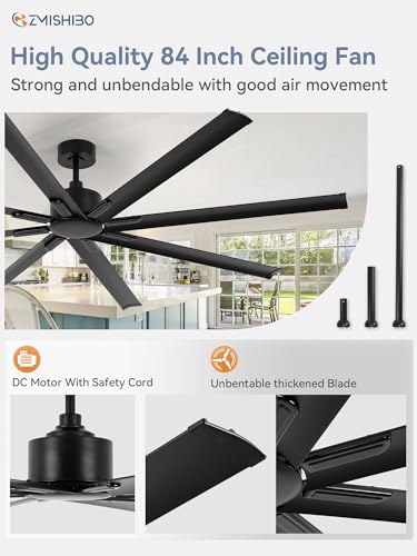 Zmishibo 84 Inch Industrial Dc Motor Ceiling Fan, Large Ceiling Fan With 8 Reversible Blades, 3 Downrods, 6-Speed Remote Control, Home Or Commercial Ceiling Fans For Porch/Garage/Shop thumb #1