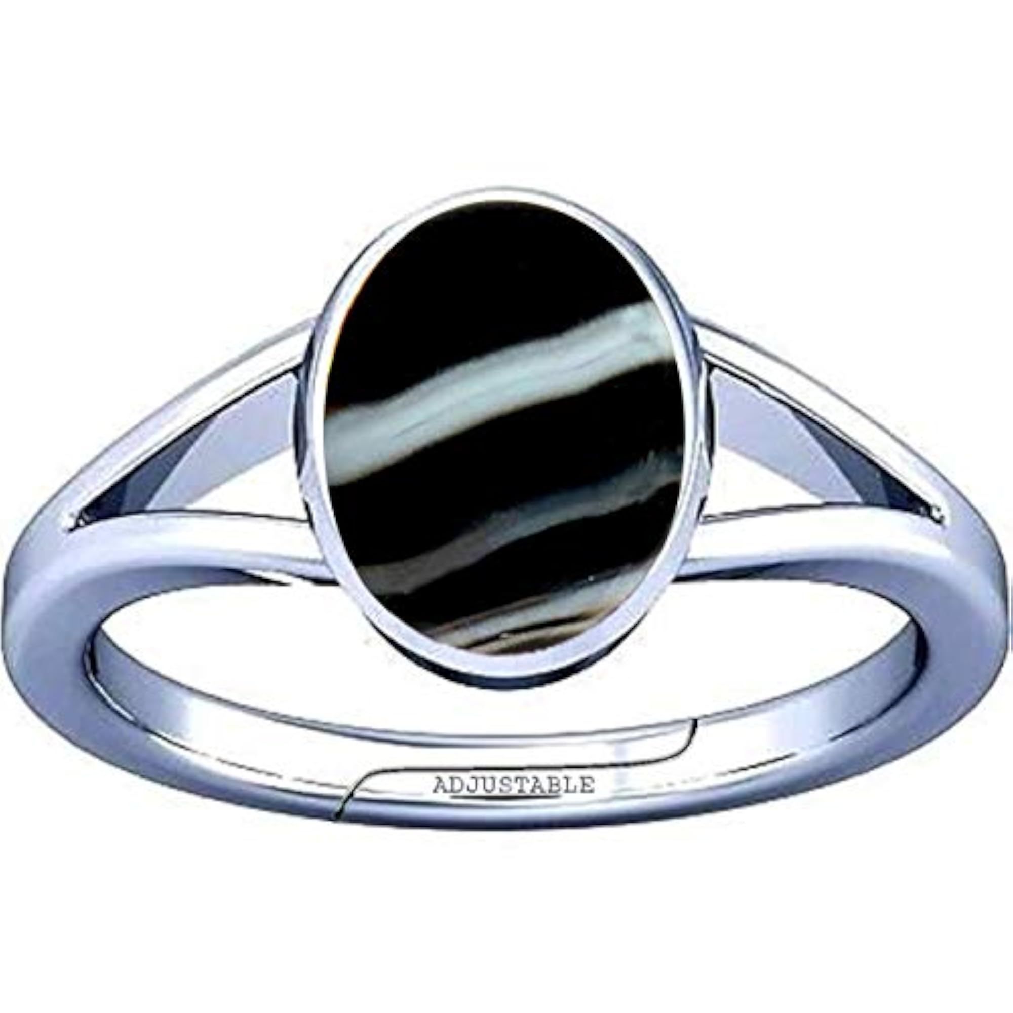 6.25-6.50 Ratti Black Chalcedony Sulemani Hakik Gemstone Silver Adjustable Ring, Unisex