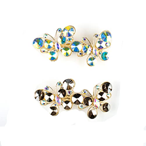 Barrettes cheveux papillon en strass Sinide : lot de 2 pinces métalliques