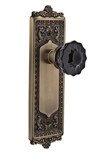 Nostalgic Warehouse 727060 Egg & Dart Plate Double Dummy Crystal Black Glass Door Knob In Antique Brass #TOP9