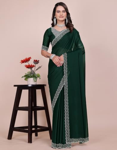 Image of SIRIL Women's Georgette Hot Fixing Stone Work Saree with Unstitched Blouse Piece