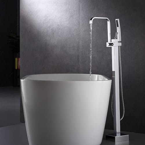 BiaoTeng Grifo de Pie para Bañera Exenta Latón Frio y Caliente Grifo de Bañera en Cascada Cromo