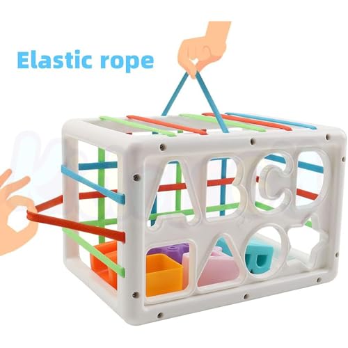 Image of Kidology Baby Shape Sorting Toy | Colorful Blocks, Cubes, Alphabet Letters | Elastic Bands | Fine Motor Skill Development | Early Learning Preschool Educational Toy