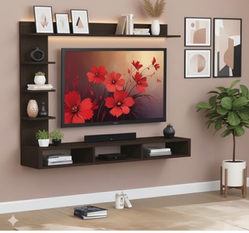 Image of Bros Moon 48 Inch Mdf C Shaped Wall Mounted Tv Unit, Floating Cabinet For Wall For Living Room /Kid'S Room /Bedroom Suitable For Upto 48 Inches Smart Tv (C Style Cabinet, Dark Wenge) - Engineered Wood