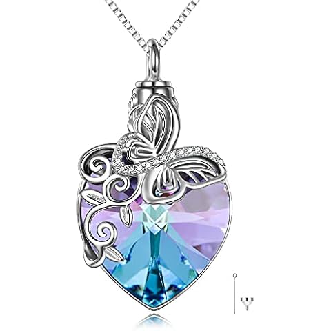 TOUPOP Ashes Necklace for Women Butterfly Urn Necklace for Ashes Sterling Silver Butterfly Pendant Memorial Jewellery with Purple Crystal Cremation Urns Ashes Jewellery Gifts for Women Dad Mum Cover