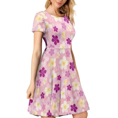 Image of HUGS IDEA Womens Puffy Swing Midi Dress Round Neck Short Sleeve Party A-Line Dresses