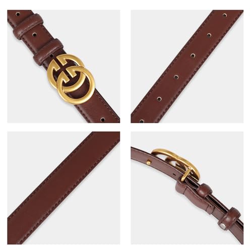 Image of Women's Fashion Classic Metal Buckle Leather Belt with Jeans Dress