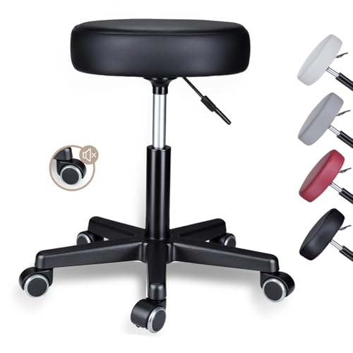 Zedelmaier Rollhocker höhenverstellbar, Bürohocker mit Gummirollen, 360° drehbar Hocker mit Rollen & 10 cm Polsterung, Sitzhocker Werkstatt, Drehhocker ergonomisch, Sitzhöhe 44–58 cm, Schwarz