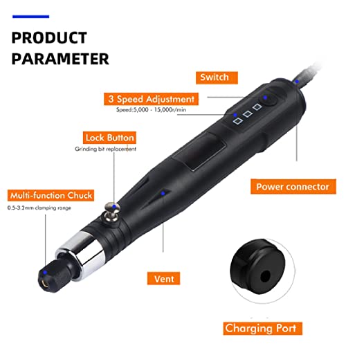 Mini USB Rotary Tool Kit 5V with 109 Accessories, USB Charging and 3-Speed Mini Nail Drill for Trimming, Cutting, Drilling, Etching, Sanding, Engraving, Polishing & DIY Crafts - Image 3