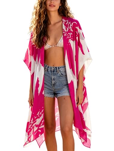Image of Breezy Lane Women's Kimono Cardigan Summer Swimsuit Coverups Beach Cover Up with Floral Print for Vacation
