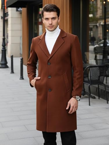 Image of CHKOKKO Wool Blend Men Winter Wear Regular Fit Standard Length Coat