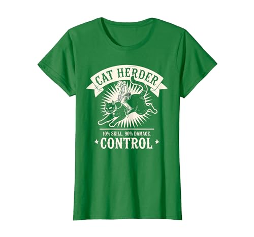 Funny Cat Herding Champion Professional Cat Herder T-Shirt, Women, Kelly Green, Large