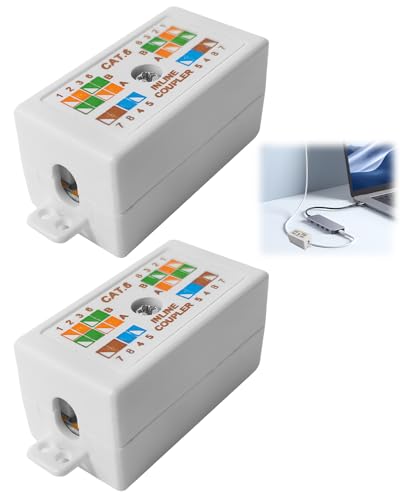 coalwop Krone - Paquete de 2 cajas de conexiones Ethernet en línea Cat6 RJ45, acoplador perforador para cables Ethernet Cat5e/Cat5/Cat6, conector extensor de cable de red, carcasa ignífuga