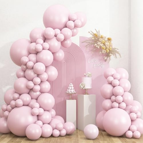 Image of RUBFAC 135pcs Pale Pink Balloons Different Sizes Pack of 18 12 10 5 Inch, Latex Light Baby Pastel Pink Balloon Garland Arch Kit for Baby Shower Engagement Bachelorette Wedding Birthday Party