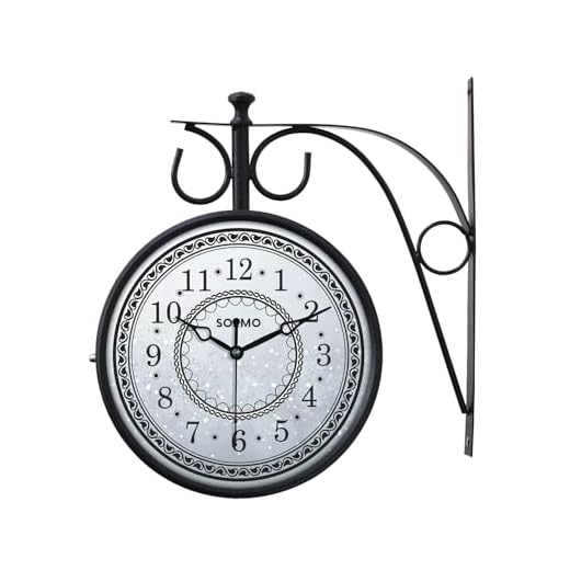 Amazon Brand - Solimo Double Sided Vintage Station Wall Clock, one Side Roman and Other Side Numeral dial (8 Inches, Black) Metal, Analog