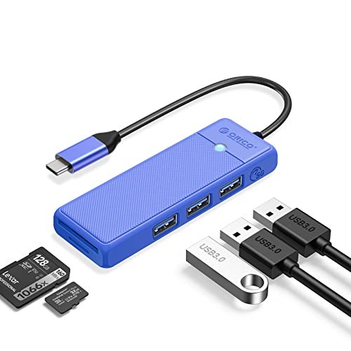 ORICO Hub USB 3.0, Hub USB C con Lector de Tarjetas SD/TF, Mini USB 3.0 de 3 Puertos, Multipuerto USB para MacBook Pro/Air, iMac, Notebook PC, Flash Drive, HDD, Cámara, Keyboard, Mouse(15 cm, Azul)