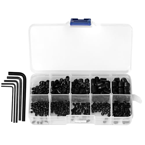 370 PiècesVis Sans Tête, M3 M4 M5 M6 M8 Vis Poignée de Porte, Vis Poignées de Portes à Tête Creuse Hexagonale Noires, Visserie à Tête Hexagonale pour...