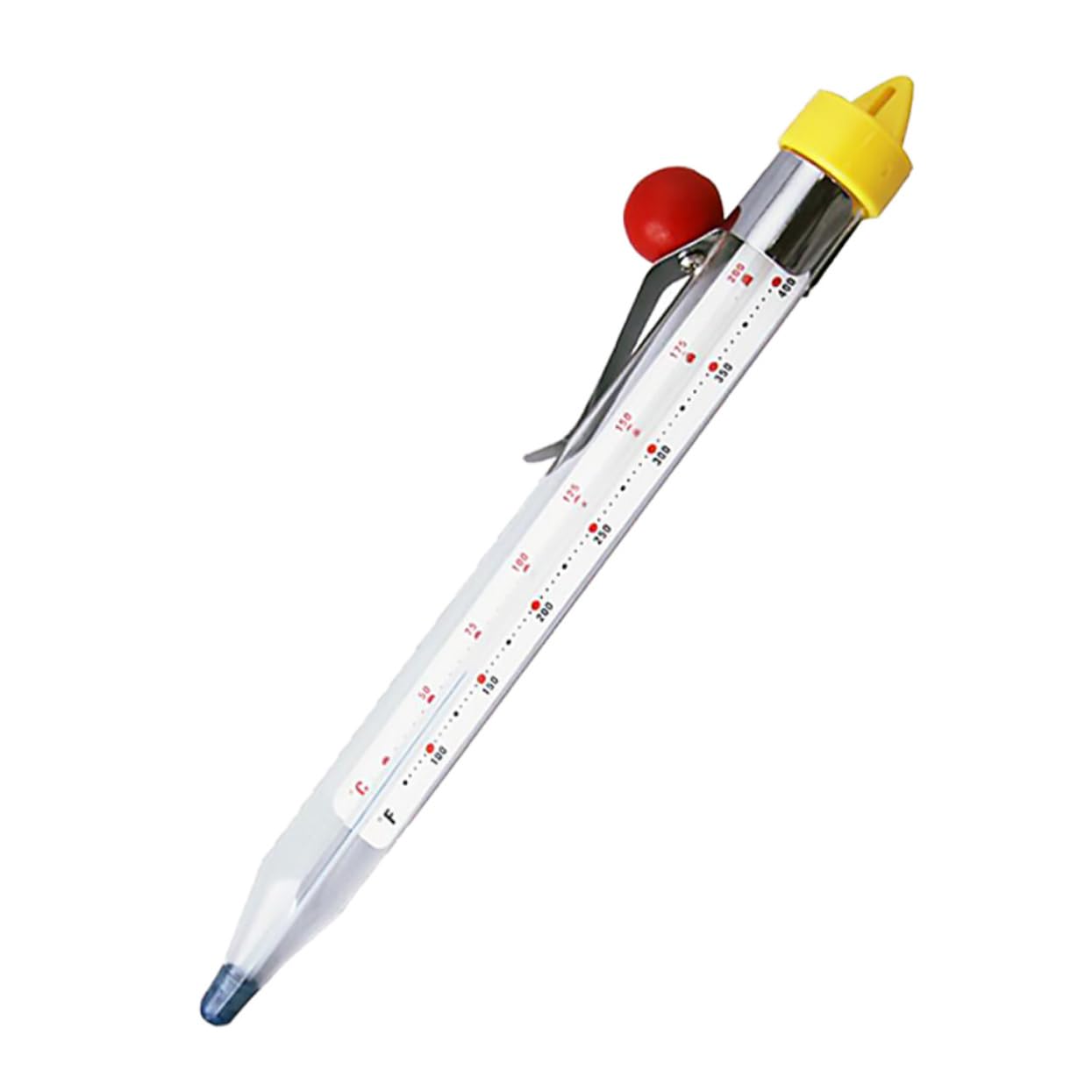 Candy Thermometer for Baking and Beverages, High Temperature Glass Gauge | Toughened Glass and Stainless Steel Construction, Clips onto Pots or Vessels, Practical Syrup Temperature Measurement
