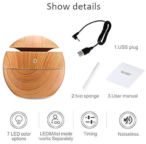 Wood Cool Mist Ultrasonic Humidifier for Room Moisture, Aroma Diffuser for Home, Essential Oil Diffuser with Colorful Light, Auto Shut-Off Ideal for Office, car, Travel, Home - Image 6