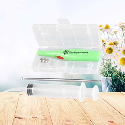 HEALLILY Kit de limpador de cera de ouvido de aço inoxidável, seringa de limpeza de orelha (colher d