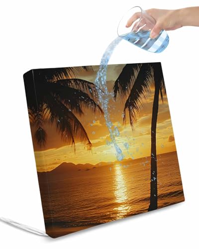 2 Pack Ocean Sunset Waterproof Cushion Covers with Ties, Outdoor Patio Chaise Lounge Chair Seat Cushion Slip Covers Replacement(Only Cover) Palm Tree Beach Coastal Seaside Seashore 20