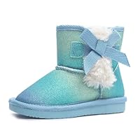 KRABOR Toddlers/Little Girls Boots,Glitter Warm Winter Snow Shoes with Cotton Lining and Cute Bow Blue Size 9