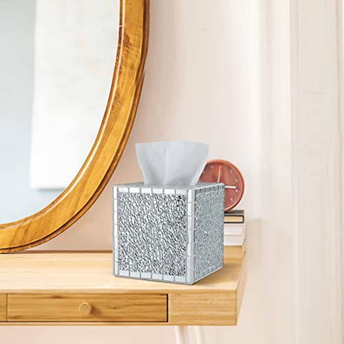 Mdluu Mosaic Glass Tissue Box Holder, Decorative Tissue Box Cover, Square Tissue Dispenser For Bathroom, Bedroom, Living Room (Silver) #TOP6