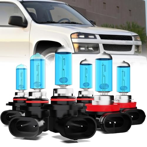 Image of Headlight Bulbs Compatible With Chevrolet Colorado 2004-2008, 9005 + 9006 High Low Beam + H11 Fog Lights Halogen Light Bulb, Super Bright 6000K White, Plug and Play, Pack of 6