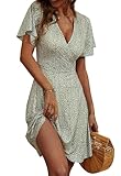 CheChury Vestido Verano para Mujer Largo Midi Estampado Flora Bohemio Casuales Manga Corta Vestidos de Playa Ruched Hem Casual Cuello en V T Shirt Vestidos línea A Boho Fiesta Vestido de Vacaciones