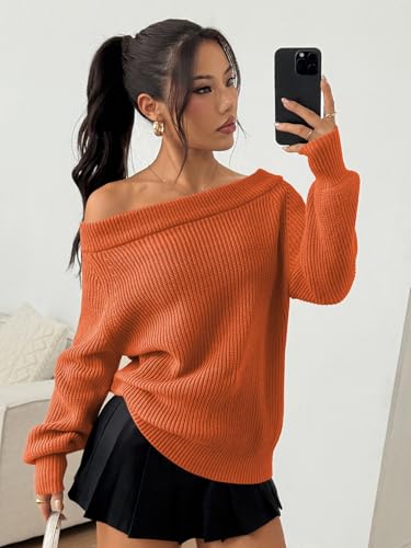 Image of ZAFUL Sweaters for Women Off Shoulder Knit Sweater with Long Sleeve Loose Pullover Jumper Tops