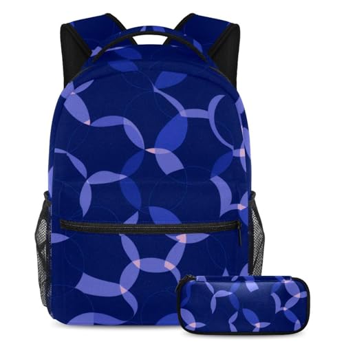 Sac à dos et trousse 2 pièces bleu géométrique pour l'école et le voyage des ados