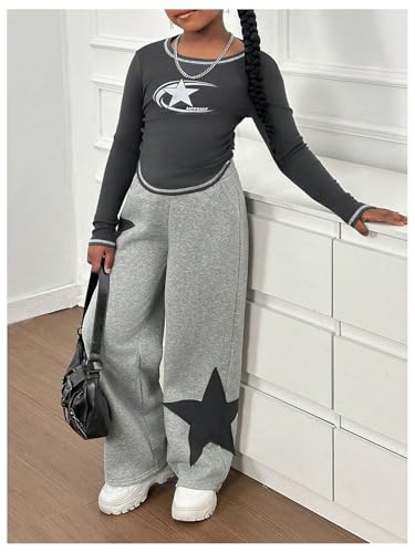 WDIRARA Girl's 2 Piece Set Star Graphic Tracksuit Long Sleeve T Shirt Fleece Sweatpants Outfits2