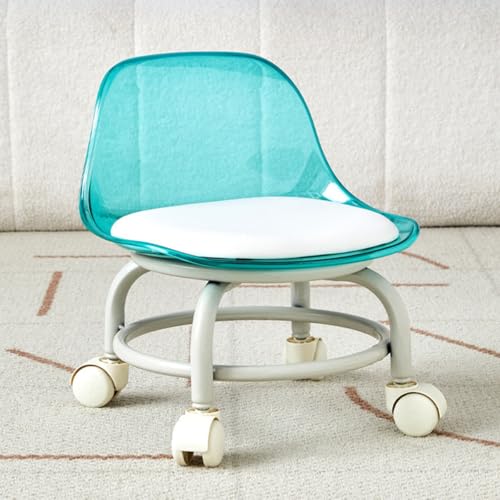 Taburete acrílico con respaldo y ruedas, silla cómoda para oficina, hogar, jardín, garaje y tienda