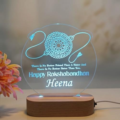 Image of Rakshabandhan LED Table Lamp - Personalized Multicolor Acrylic Lamp with Sister Quote - Festival Gift for Sister