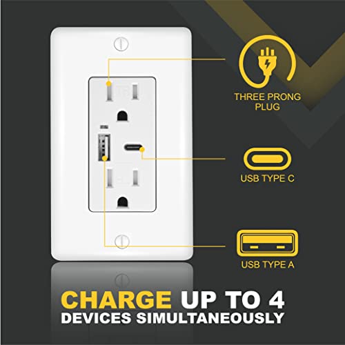 Faith Combination Electrical Outlet And Usb Wall Charger | White Wall Outlet With Usb Ports (1-Pack) | Power Outlet 15A/125V With 3.6A/5V Type A And C Usb Outlets | Fast Charging And Tamper Resistant #TOP3