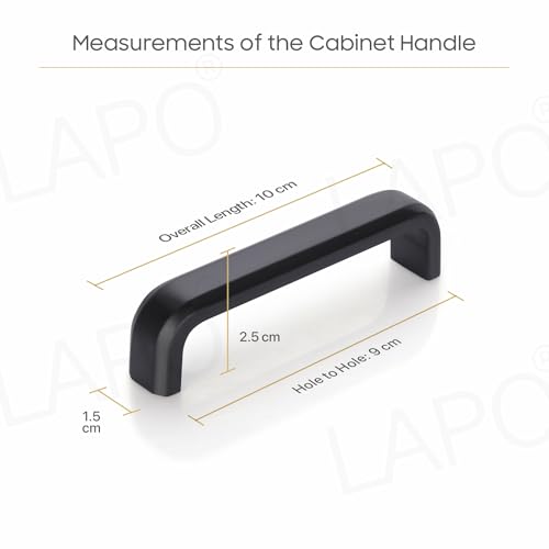 Image of LAPO 4 Inch Black Pull Handles for Kitchen Cabinets & Drawers, Sleek Window Drawer Handles for Almirah and Cupboard (Black Finish, Pack of 6)