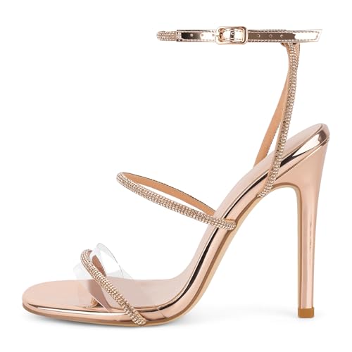 richealnini Gladiator Strappy Sandals for Women Ankle Strap Wrap Rhinestones Stiletto High Heels...