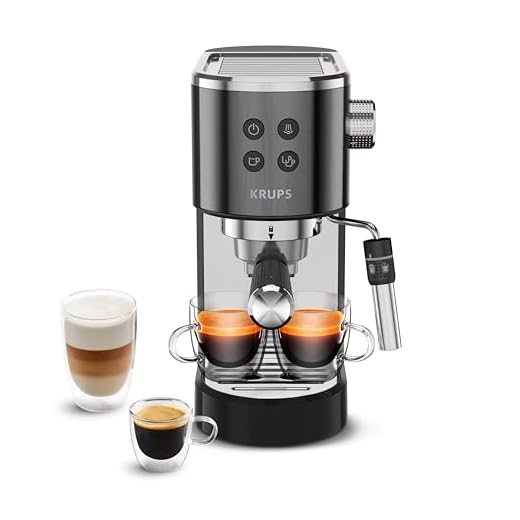 Krups Virtuoso+ Machine expresso à pompe, 15 bars, Thermoblock, Acier inoxydable, Buse vapeur, Arrêt automatique, Espresso et cappuccino, Qualité digne d'un barista, Buse vapeur XP444G10
