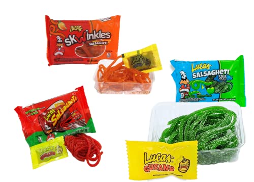 SweetXO Lucas Skwinkles Salsagheti 3 Pack!! Mexican Spicy Candy, Mango, Watermelon and Green Apple Flavors