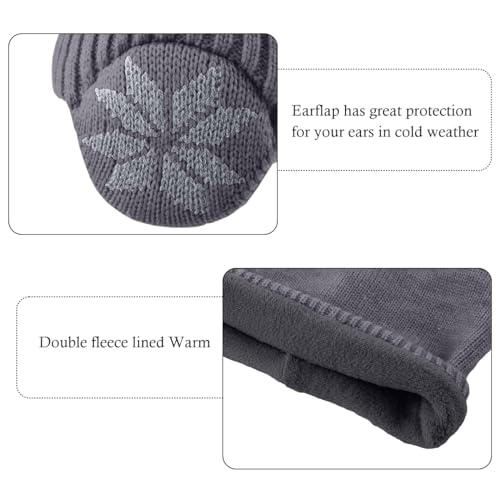 KIRAAT 3-10Y Kids Earflap Beanie and Scarf Set for Girls Boys,Winter Warm Knit Ski Hat with Fleece Lined3