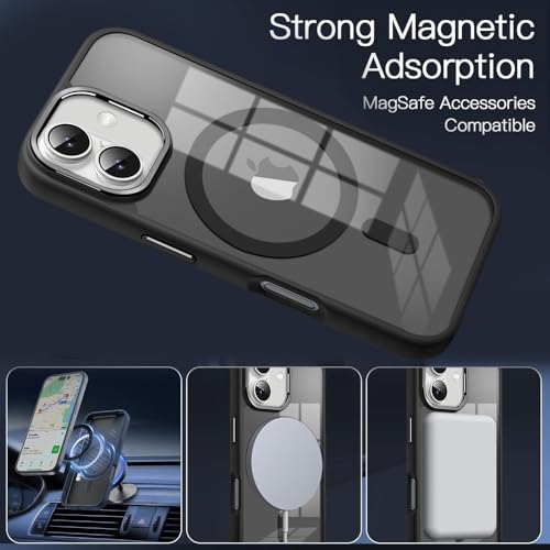 Image of KARWAN Translucent Hybrid Back Case Cover Compatible with iPhone 16 Shockproof Case with Camera Protection, N52 Magnet Cover Case with Magnetic MagEaze Wireless Charging Cover (Black)