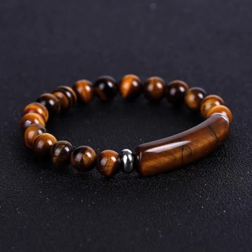 LIU JUN Tiger Eye Bracelet Men, Set of 2 Natural Tiger Eye Necklace Bracelet Adjustable Braided Rope Natural Stone Pendant Natural Stone Bracelet For Men Valentine's Day Birthday Gift3