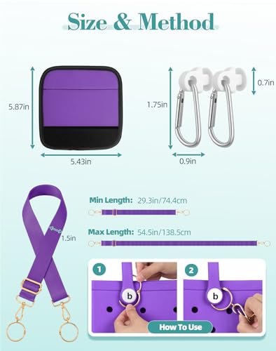 Image of Bag Strap Charms Crossbody for Bogg Bag Accessories - Shoulder Strap Neoprene Luggage Handle Wrap for Suitcase & 2 Key Holders Purple