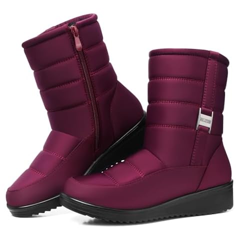 SWQZVT Snow Boots for Women Winter: Women's Waterproof Winter Boot Comfortable Claret Size 7 Non Slip Cold Weather Fur Booties Cover