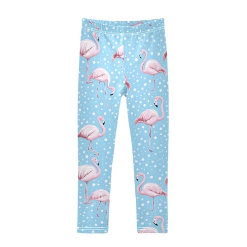 Flamingo Cute Girls' Leggings Toddler Doodles Cartoon Blue Kids Yoga Pants Dance Active Tights 4T