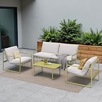 Grand patio Gartenmöbel 4er Set, Balkonmöbel Set 4 Personen mit Kissen, Lounge Möbel Outdoor mit Gartensofa, 2 Sessel, Tisch, Terassenmöbel Sitzgruppe Loungemöbel für Garten, Außen, Drinnen (Grün)