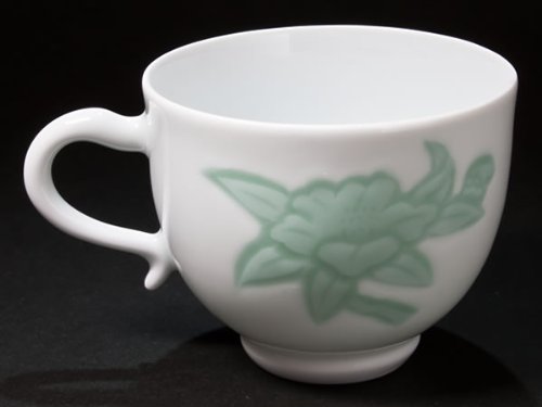 人間国宝　井上萬二　カップ＆ソーサー 送料無料】人間国宝 井上萬二 作 カップ＆ソーサー（白磁緑釉椿