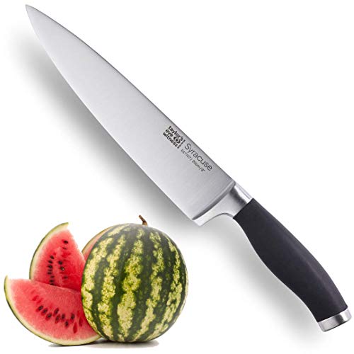 Taylors Eye Witness Syracuse Chefs/Cooks Kitchen Knife - Professional 20cm/8 Inch Cutting Edge, Multi Use. Precision Ground, Razor Sharp, Ultra Fine Blade. Soft Textured Grip Matte Black Handle.